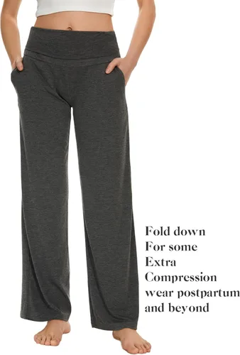 Miniatura 4 de Ecavus Pantalones de maternidad anchos y rectos para mujer, versátiles, cómodos, palazzo, elásticos, con bolsillos