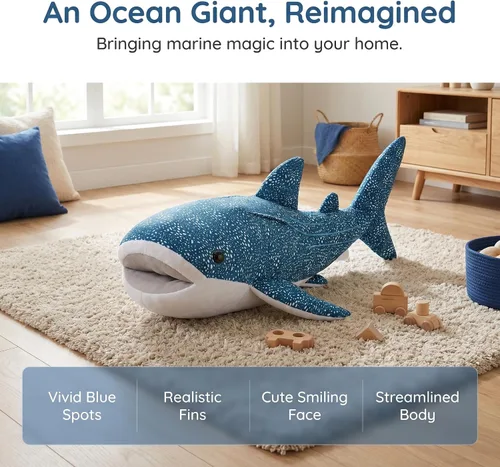 Miniatura 7 de Juguete de peluche de tiburón gigante, animal de peluche de tiburón ballena de 47 pulgadas, peluche grande, enorme animal de peluche para niños