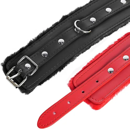 Miniatura 7 de Rbenxia Esposas de muñeca para adultos de cuero PU cinturón de sujeción de esposas Negro & rojo