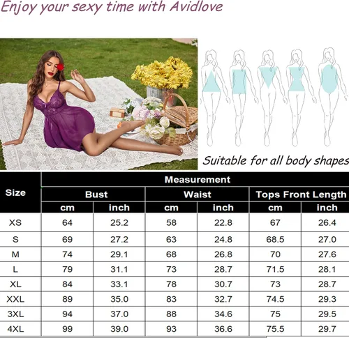 Miniatura 7 de Avidlove Lencería para mujer, babydoll de encaje, camisón de malla, camisón de noche, lencería seductora