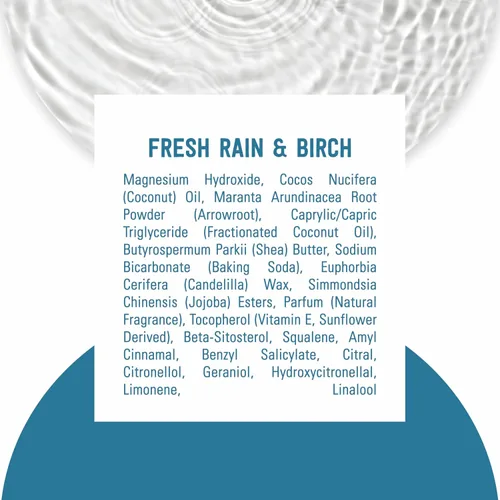 Miniatura 7 de Schmidt's Desodorante vegano sin aluminio Fresh Rain & Birch con protección contra olores las 24 horas, para mujeres y hombres, ingredientes