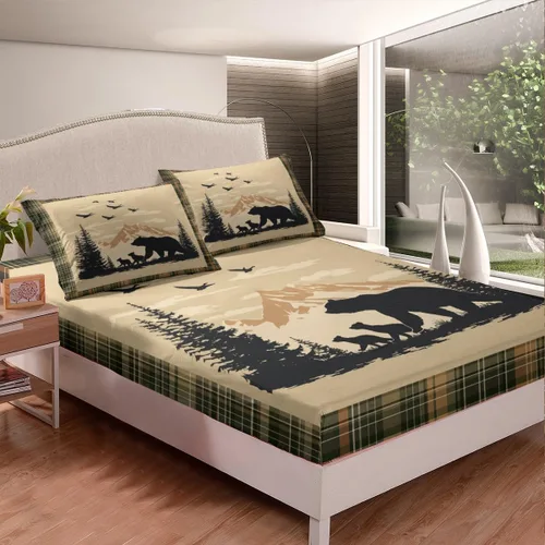 Miniatura 2 de Sábanas de oso de caza para niños y adolescentes, juego de cama rústico occidental de vida silvestre, sábana bajera para niños y niñas, sábanas
