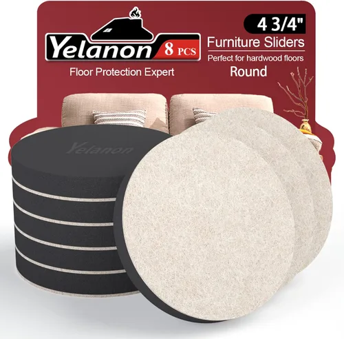 Yelanon Deslizadores de muebles de fieltro, 8 piezas de 4 3/4 pulgadas deslizadores de muebles para alfombras, pisos de madera dura, deslizadores de