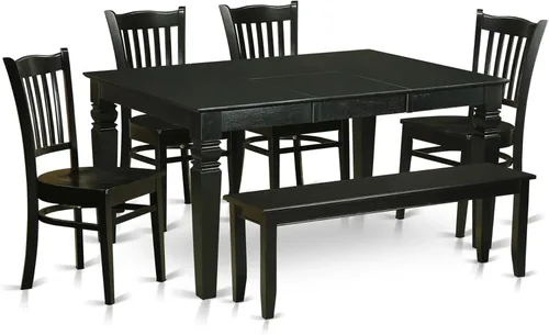 East West Furniture WEGR6D-BLK-W - Juego de mesa de cocina de 6 piezas contiene una mesa de comedor rectangular con hojas de mariposa y 4 sillas de