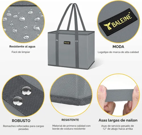 Miniatura 5 de BALEINE Paquete de 3 bolsas reutilizables para comestibles, bolsas de compras plegables para comestibles con fondo reforzado y asas (Frost Abies)
