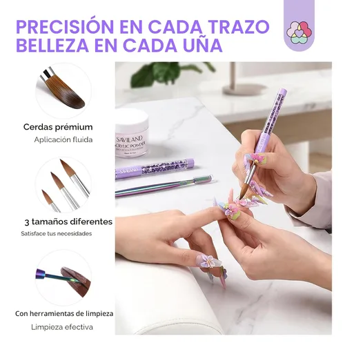 Miniatura 4 de SAVILAND Kolinsky - Juego de pinceles de uñas acrílicas: tamaño 6, 10, 14, herramienta de manicura profesional para aplicación de acrílicos