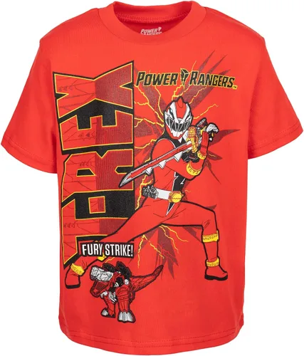 Miniatura 3 de Power Rangers Conjunto de camiseta verde Ranger, Ranger rojo, camiseta azul Ranger y pantalones cortos de malla para niños pequeños a grandes