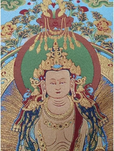 Miniatura 2 de GEEYOU Bordado de seda tibetano Thangka budismo Maitreya Bodhisattva Longevidad Buddha Tangka Yoga Budista Tapiz colgante de pared Arte de pared
