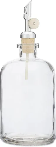 Rail19 Dispensador de enjuague bucal de vidrio transparente con boquilla de vertido de metal, dispensador de aceite de cocina y vinagre, perfecto