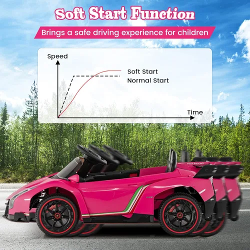 Miniatura 9 de Costzon - Automóvil de paseo rosa Lamborghini para niños, vehículo eléctrico con licencia de 12 V con tracción en las cuatro ruedas, control remoto