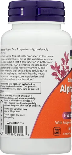 Miniatura 5 de Now Foods Ácido alfa lipoico 600mg 60 cápsulas vegi
