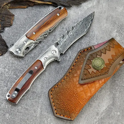 Miniatura 4 de Sitivien ST238 VG10 Cuchillo plegable de acero Damasco, mango Dalbergia con hoja de damasco EDC cuchillos de herramienta para exteriores, camping