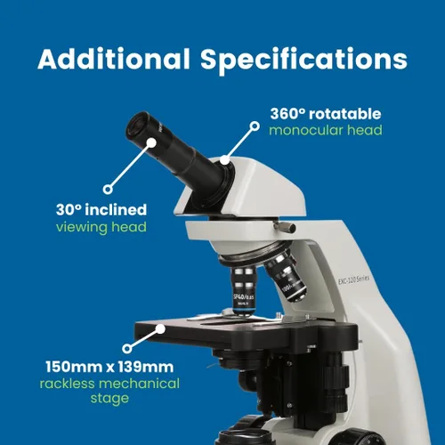 Miniatura 3 de Microscopio compuesto EXC-121 de Accu-Scope - cabeza monocular, aumento 40-1000X, objetivos del acromato, etapa mecánica