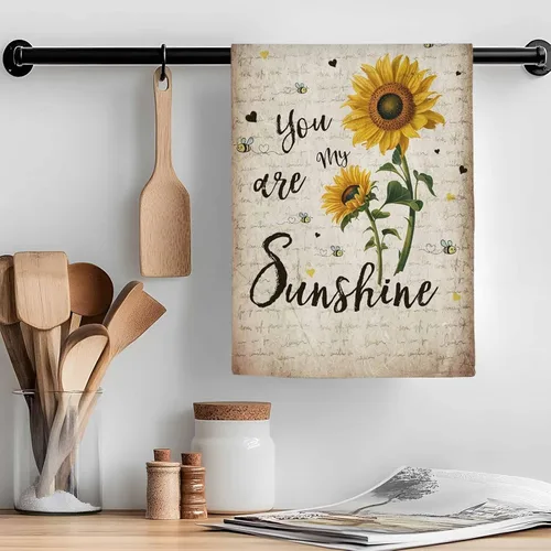 Miniatura 2 de Toallas de cocina rústicas de girasol, papel de periódico retro marrón rústico de microfibra absorbente para platos de cocina, toalla de baño
