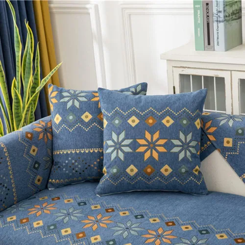 Miniatura 10 de Funda de sofá de chenilla para sofá modular, diseño geométrico bohemio y jacquard antideslizante, protector de muebles para niños, perros y Azul