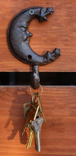 Miniatura 6 de Ebros Gift Paquete de 3 ganchos de pared rústicos de hierro fundido, óxido antiguo, cielos celestiales, cara dormida, media luna con estrellas