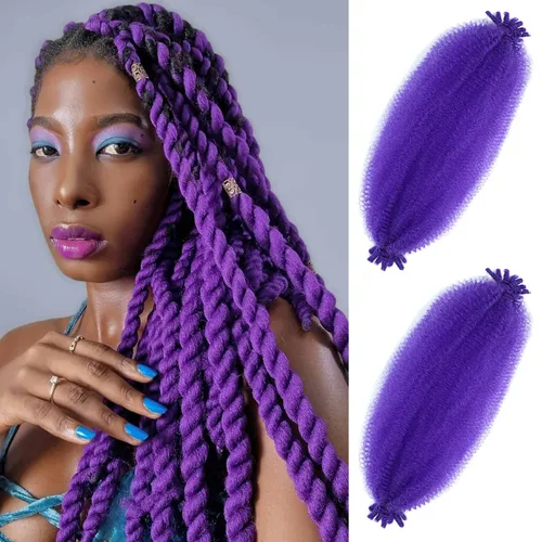 Miniatura 55 de Cabello afro elástico y trenzado de 30 pulgadas 2 paquetes, cabello preesponjado y trenzado elástico pre-estirado para extensiones de cabello suave