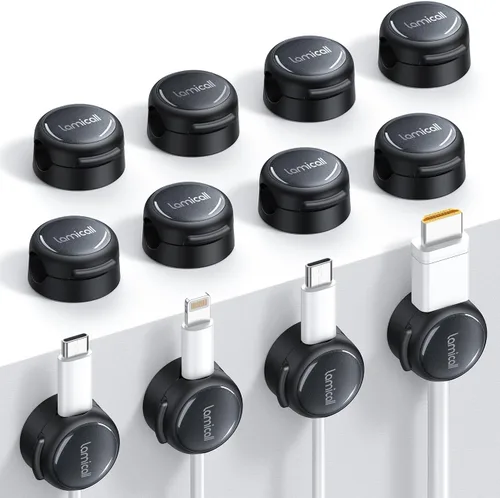 Miniatura 8 de Lamicall Paquete de 8 clips magnéticos para cables, [transparente y brillo plateado] estético fuerte adhesivo para cargador de teléfono, clips