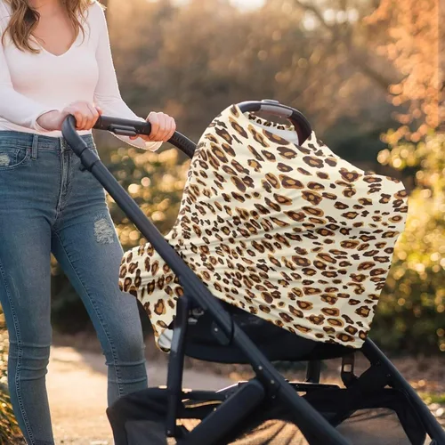 Miniatura 3 de Forchrinse Funda de asiento de coche de leopardo beige para bebés suave transpirable lactancia lactancia cubierta elástica infantil asiento de coche