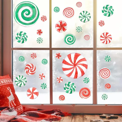 Miniatura 6 de 78 calcomanías de pared de caramelo de Navidad de acuarela, calcomanías de pared de Navidad, calcomanías de piso de caramelo de menta para Acuarela