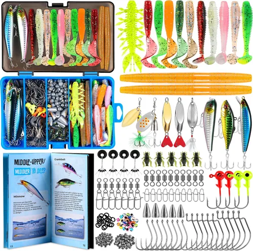 PLUSINNO Fishing Lures, 137Pcs Tackle Box with Tackle Included, Crankbaits, Spoon, Hooks, Weights & Other Accessories, Fishing Bait Lure Gear Kit