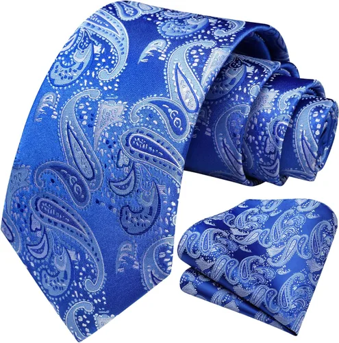 Miniatura 58 de HISDERN Corbatas para hombre, corbata de cachemira y bolsillo cuadrado tejido clásico floral para hombre, corbata de fiesta de boda