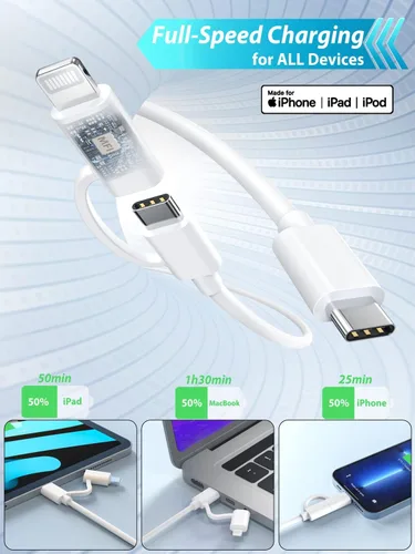 Miniatura 3 de Quntis Cable USB C a C/Lightning 2 en 1, paquete de 2 cables de carga múltiple USB C de 6.6 pies para iPhone 15 16 [certificado MFi], cable de carga