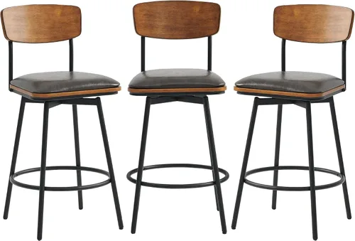 Miniatura 10 de CHITA Juego de 2 taburetes giratorios de bar tapizados de tela, altura del asiento de 27 pulgadas, marco de metal y madera, color crema