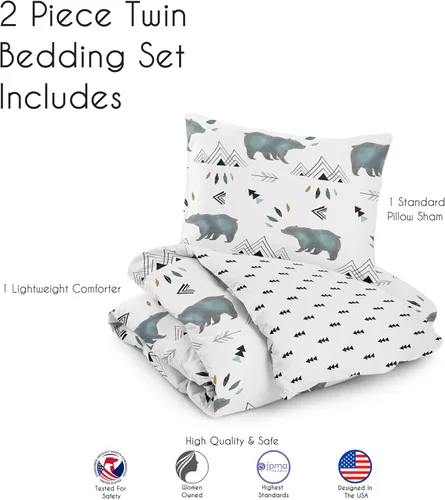 Miniatura 5 de Sweet Jojo Designs Juego de edredón individual de 2 piezas (montaña oso) para niños, ropa de cama para niños, ropa de cama en una bolsa con manta