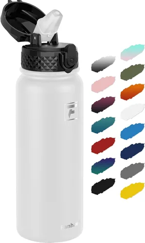 Miniatura 34 de Fanhaw Botella de agua de acero inoxidable aislada para niños de 20 onzas con tapa con popote, a prueba de fugas y antipolvo, botella de uso diario