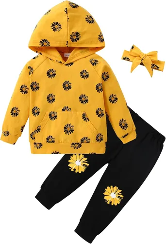 WESIDOM Toddler Girl Clothes Outfits Long Sleeve Hoodie Sweatshirt Pants Headband Toddler Girl Clothing Set