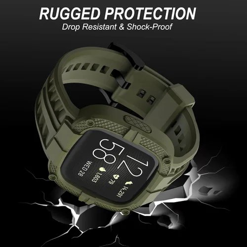 Miniatura 2 de Compatible con Fitbit Versa 2 bandas con funda, correa protectora para hombres, correa deportiva resistente para reloj inteligente, verde militar