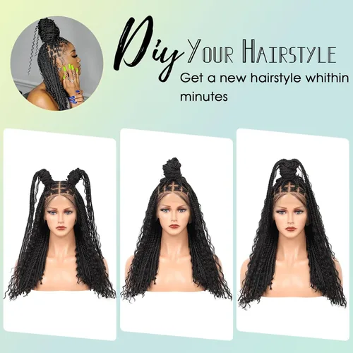 Miniatura 6 de Pelucas trenzadas Fecihor para mujeres, pelucas delanteras de encaje sin nudos con cabello de bebé, trenza tipo "box", 13x8 pulgadas, pelucas