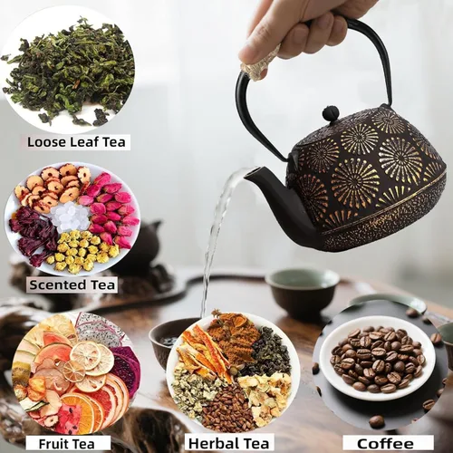 Miniatura 5 de Tetera japonesa de hierro fundido Tetsubin, hervidor de cocina recubierto de esmalte de 40 onzas (1200ml) con infusor de acero inoxidable y mango