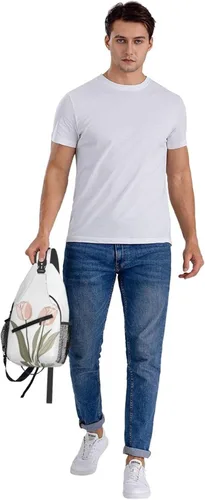Miniatura 8 de Bolso bandolera para hombres y mujeres, mochila cruzada floral de tulipán pastel, mochila casual de senderismo para viajes, deportes, correr, bolsa
