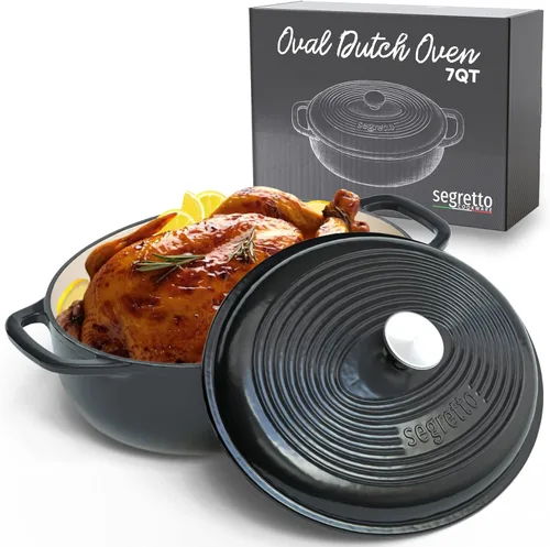 Miniatura 22 de Segretto Cookware Horno holandés de hierro fundido esmaltado, 6 cuartos de galón, verde claro Verde Chiaro (verde claro)