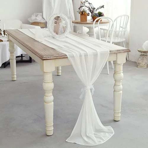 Miniatura 7 de Camino de mesa de boda de gasa blanca de 27 x 216 pulgadas, extra largo de 18 pies, mantel blanco para mesa, decoración rústica de boda, despedida
