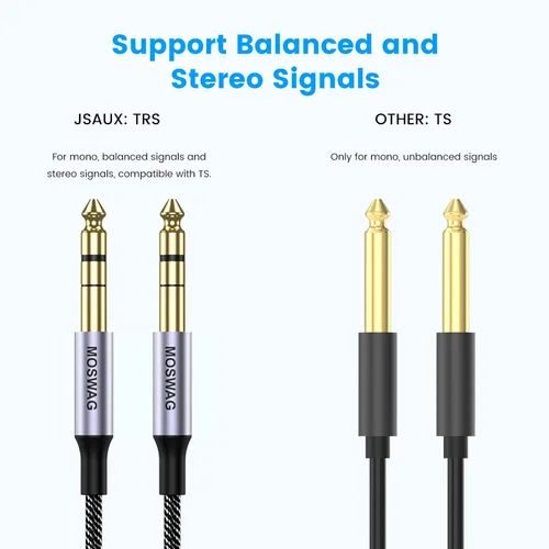 Miniatura 3 de MOSWAG Cable de audio TRS 1M, interconexión equilibrada de 1/4" a 1/4", trenza de nailon, compatible con guitarra eléctrica, bajo, mezcla