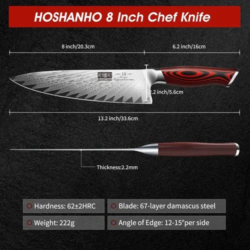 Miniatura 5 de HOSHANHO Cuchillo de chef de Damasco de 8 pulgadas, cuchillo de cocina profesional japonés de Damasco Super Steel, cuchillo de cocina ultra afilado