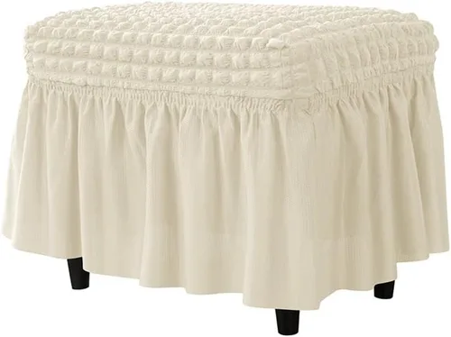 Miniatura 13 de GAWEKIQE Fundas otomanas de tela de sirsaca de alta elasticidad, funda para reposapiés con falda, rectangular, moderno, protector de muebles