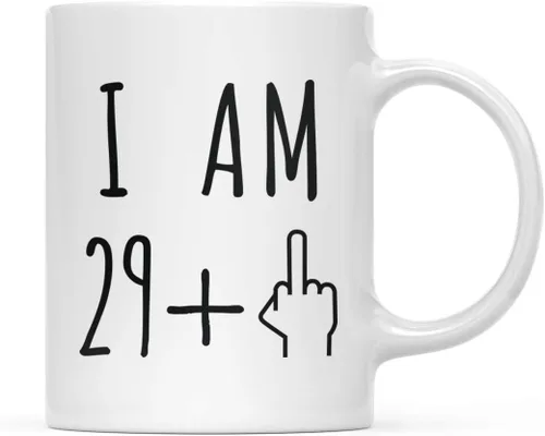 Miniatura 58 de Andaz Press Divertida taza de café de 11 onzas, regalo de broma de cumpleaños, I Am 49 + 1 dedo medio, 1 paquete, ideas de regalo de cumpleaños 50