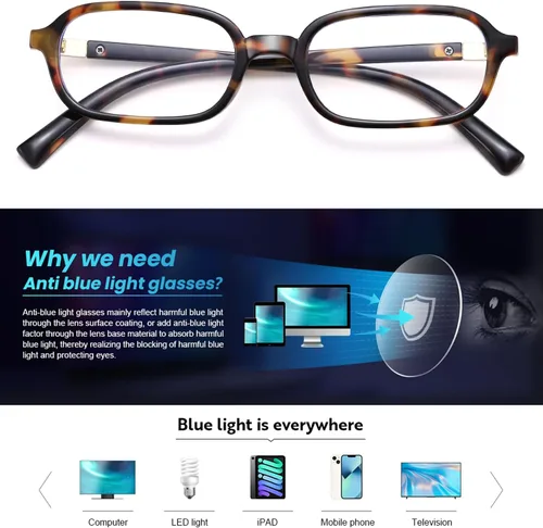 Miniatura 5 de NULOOQ Lentes retro rectangulares con luz azul para mujeres y hombres, pequeños anteojos cuadrados con marco vintage