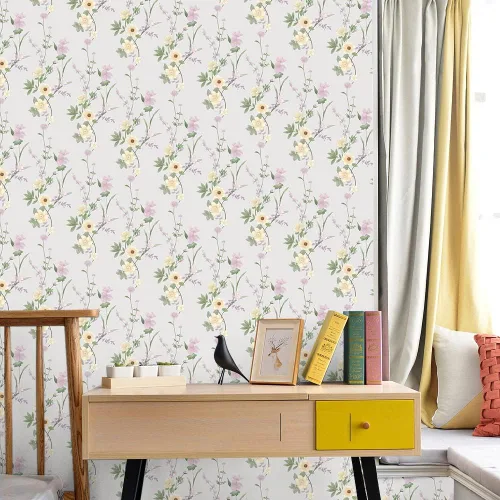 Miniatura 3 de LiveGallery Papel tapiz de flores amarillas, papel tapiz de hojas verdes, papel tapiz extraíble para dormitorio, cuarto de bebé, sala de estar, TV