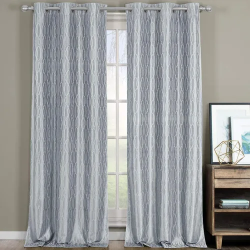 Miniatura 2 de sheetsnthings Voyage - Juego de 2 cortinas opacas con aislamiento térmico jacquard, 76 pulgadas de ancho x 84 pulgadas de largo, color plateado Plata