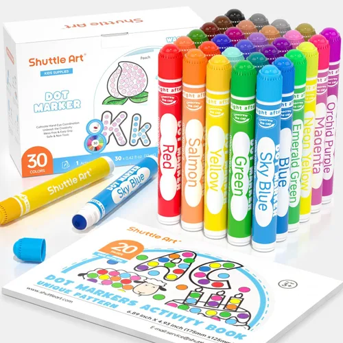 Shuttle Art Marcadores de puntos, 30 colores lavables para niños pequeños con libro de actividades gratis, suministros de bingo daubers para niños