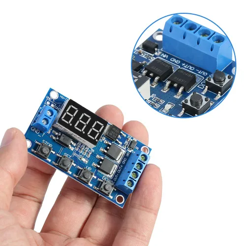 Miniatura 4 de Relé de temporizador, módulo de retardo de pantalla LED, CC 5V-30V, relé de retardo de tiempo, ciclo de encendido/apagado, placa de interruptor