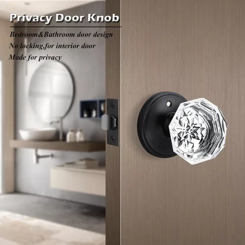 Miniatura 3 de Gobrico - Paquete de 6 manijas de puerta interior de cristal en forma de diamante para habitación y baño, con función de privacidad, color negro