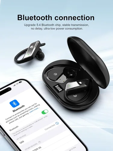 Miniatura 3 de Auriculares inalámbricos Bluetooth 5.4, auriculares deportivos de 53 horas de reproducción con pantalla LED, auriculares sobre la oreja, micrófono