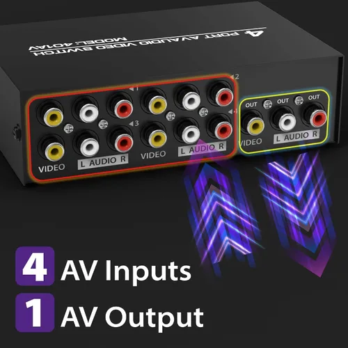 Miniatura 2 de Fosmon Interruptor y divisor RCA de 3 vías, selector de audio y video estéreo de 3 entradas (hembra) y 1 salida (hembra) con cable de conexión AV