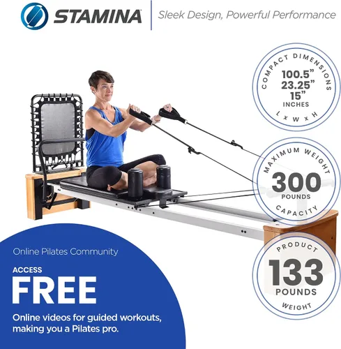 Miniatura 2 de Stamina AeroPilates Pro Reformer - Máquina de entrenamiento de pilates acolchada para todo el cuerpo con rebote cardiovascular para entrenamientos